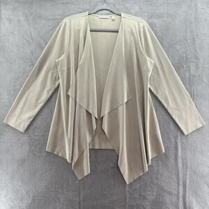 Soft Surroundings Sweater Womens M Oatmeal Faux Suede Open Front Cardigan Casual